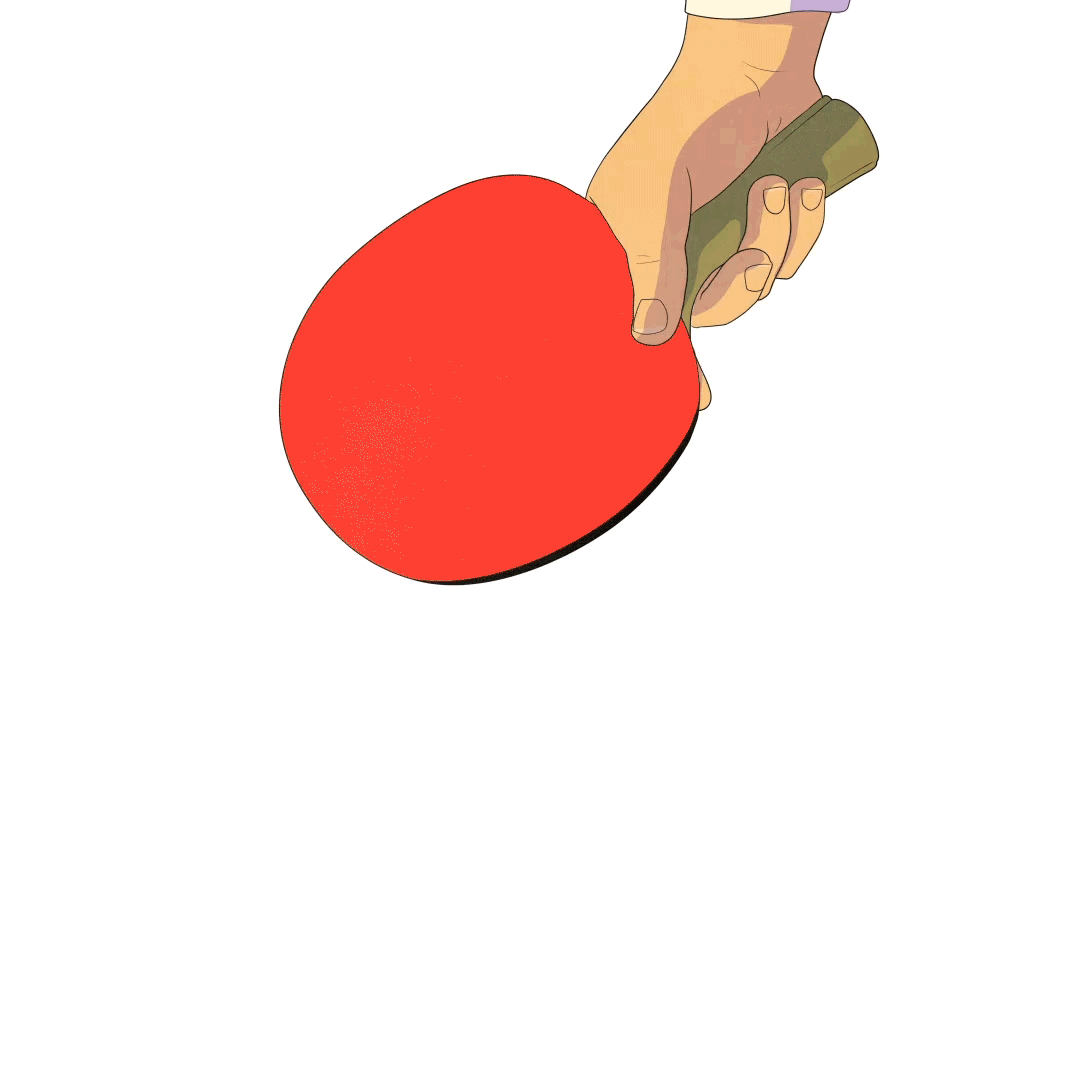 Animation: Hand mit roter Tischtenniskelle, schlägt Sprechblase als Ball